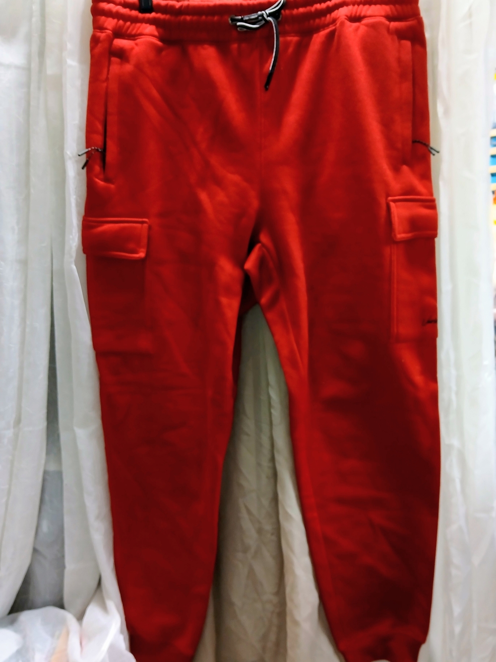Men's Red Cargo Jogger Pants - Casual Drawstring Sweatpants